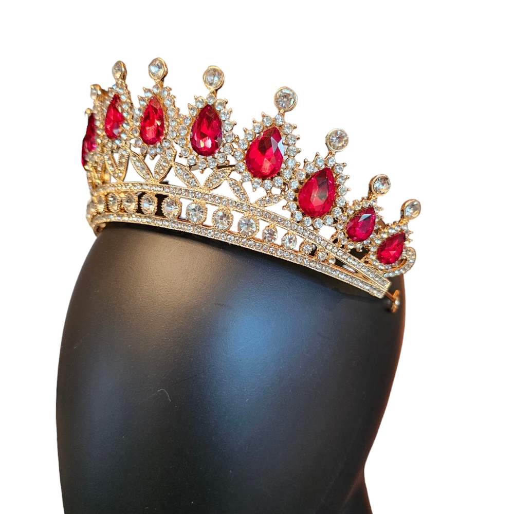 Gold/Red Teardrop Crystal Tiara - Picture 3 of 4